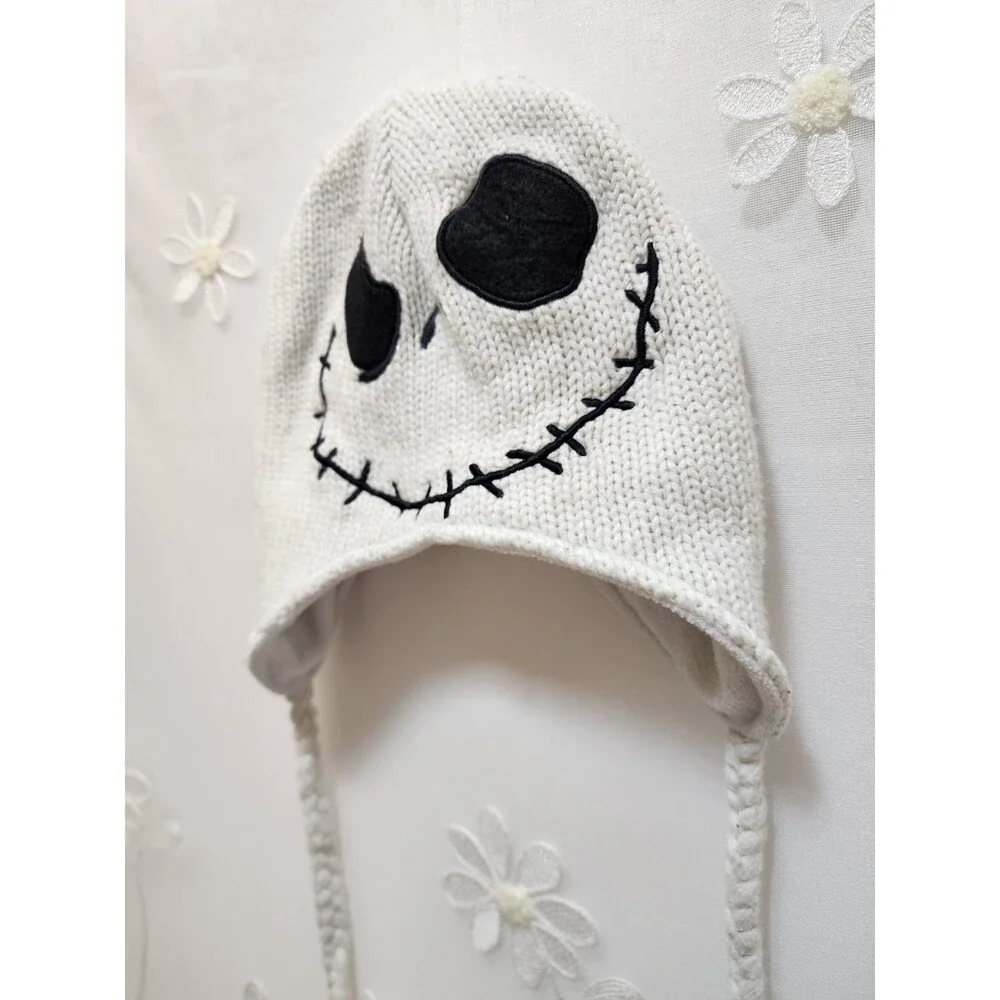 Disney Nightmare Before Christmas White Beanie Jack Skeleton Knit Hat Spooky